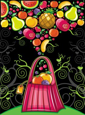 Shopping bag with fruit splash vector