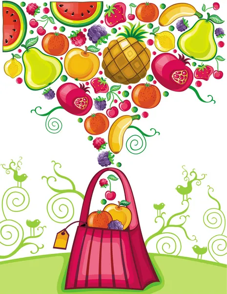 Meyve sıçrama ile alışveriş çantası — Stok Vektör