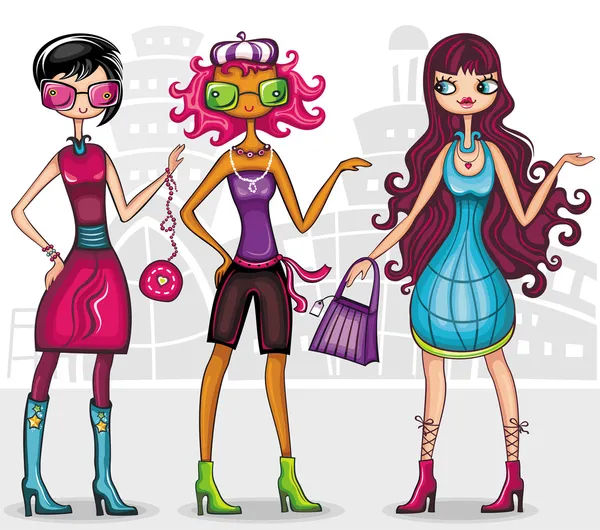 Urban fashion girls (serie di moda ) — Vettoriale Stock