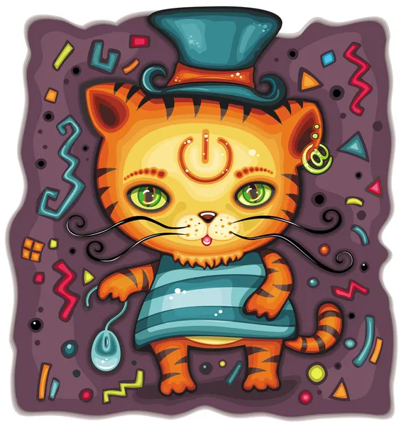 Funny tiger in top hat — Stock Vector