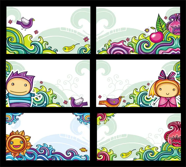 Conjunto de tarjetas florales coloridas, serie floral — Vector de stock