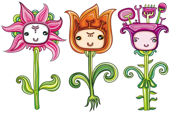 Set di fiori del fumetto — Vettoriale Stock