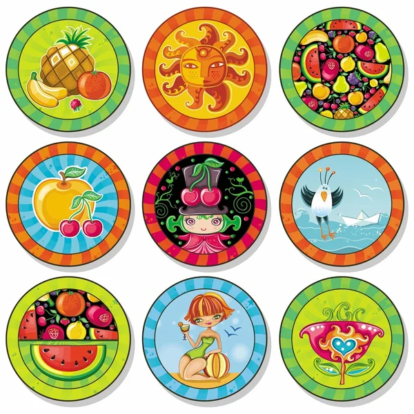 Set of summer vacation drink coasters — Stock Vector