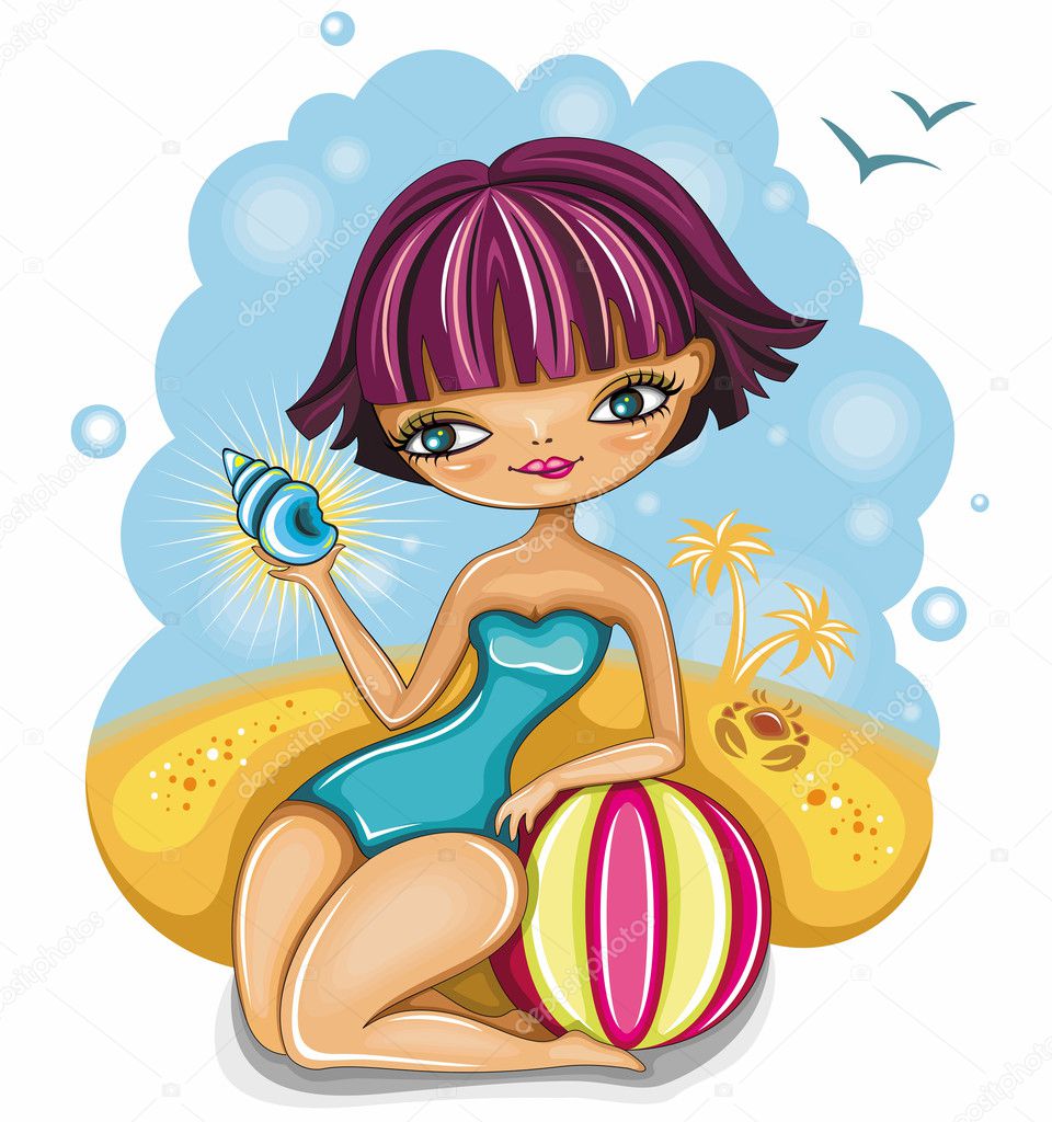 Cute girl at the beach — Stock Vector © dianka 3567924