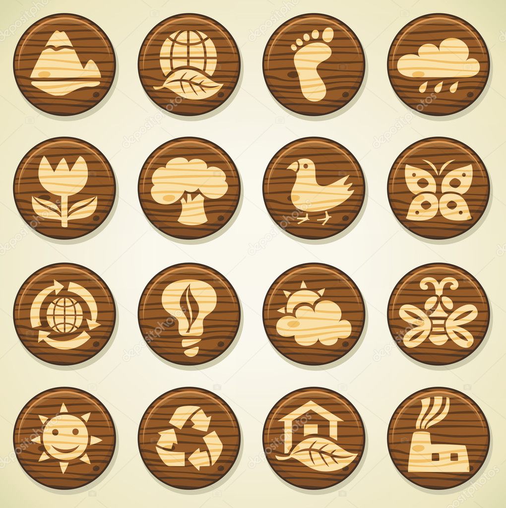 ECO. Wooden environment icons set