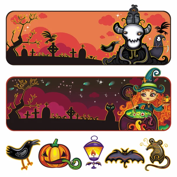 Halloween horizontal cartoon banners 1 — Stock Vector
