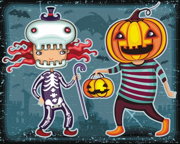 Halloween crianças truque ou tratamento 3 —  Vetores de Stock