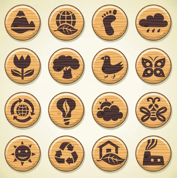 Set icone in legno per l'ambiente . — Vettoriale Stock