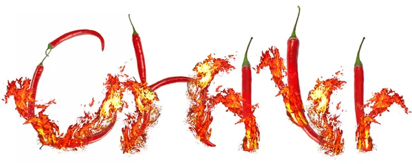 Hořící nápis chilli — Stock fotografie