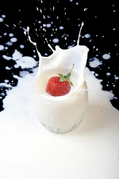 stock image Strawberry in milk splash