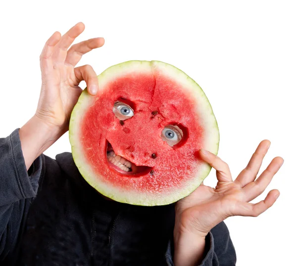 Watrmelon mask and human eyes for helloween — Stock Photo, Image