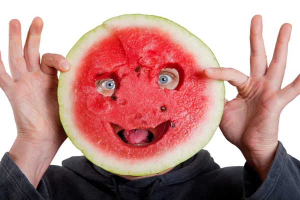 Watrmelon mask and human eyes for helloween — Stock Photo, Image