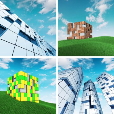 Minimalism style building set clipart