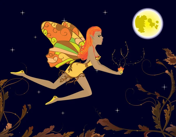 Natt fairy med magiska blomma — Stock vektor