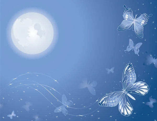 마법의 달 나비 배경 — 스톡 벡터