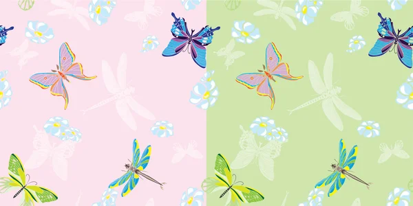 夏季蝴蝶无缝在两个变形 — 图库矢量图片