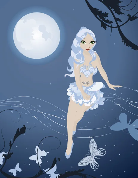 夜空の月妖精 — ストックベクタ