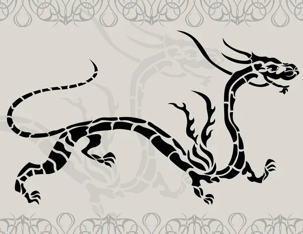 Black tattoo china dragon — Stock Vector