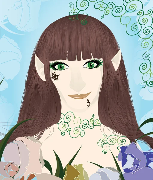 Hermoso retrato de elfo femenino — Vector de stock