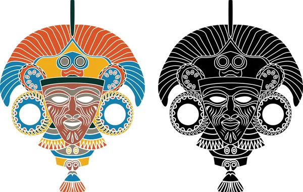 Aztekenmaske, Schablone in zwei Varianten — Stockvektor
