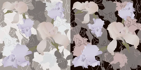 Floral sem costura em duas variantes, íris — Vetor de Stock