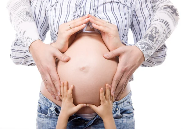 Pregnant belly with husband and child — Stock Photo, Image