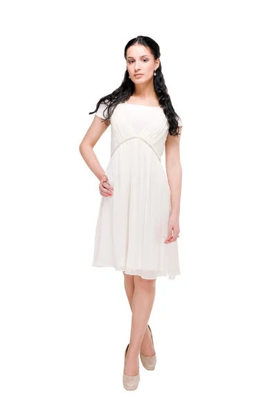 Hermosa modelo en vestido en blanco — Foto de Stock