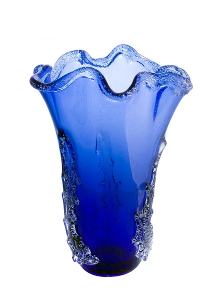Blue glass vase isolated on white — Stockfoto