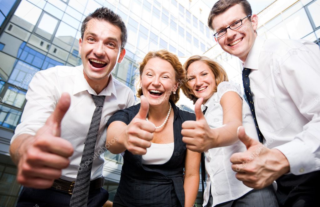 Happy office workers Stock Photo by ©svyatoslavlipik 3671633