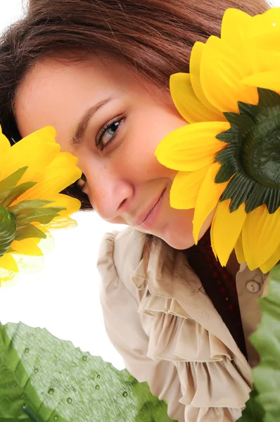 Woman and flower. — Stock Photo, Image
