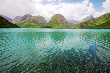 Mountain morraine lake under blue sky clipart