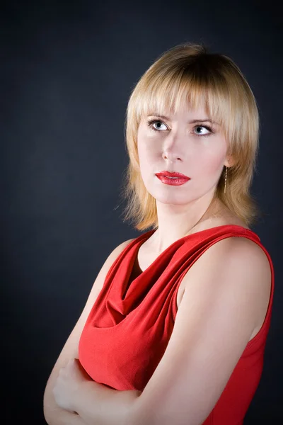 stock image Portrait of girl in red dress