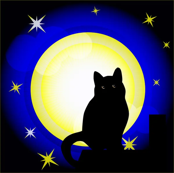 Luna llena y gato — Archivo Imágenes Vectoriales