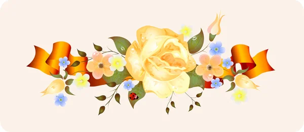 Fleurs vintage avec ruban — Image vectorielle