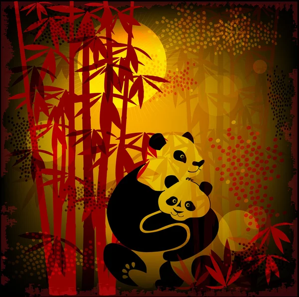 Pandas in the bamboo forest — Stock Vector