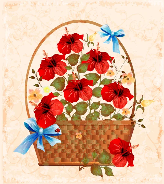 Carte de vœux vintage avec hibiscus — Image vectorielle