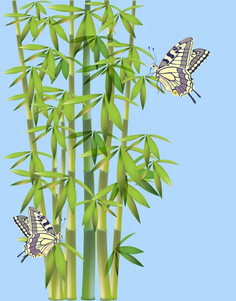 Batterflies 和竹 — 图库矢量图片