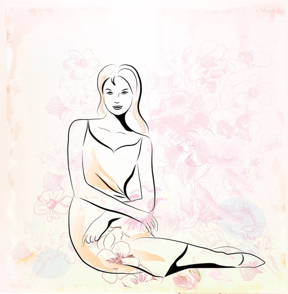 Девушка на цветочном фоне — стоковый вектор
