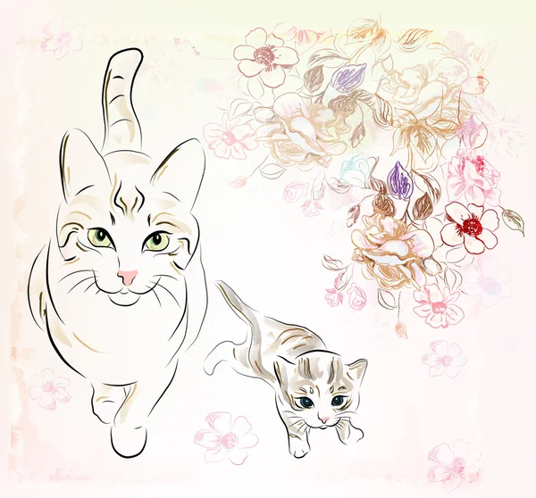 猫和小猫 — 图库矢量图片