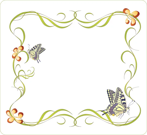 Floral πλαίσιο με πεταλούδες — Διανυσματικό Αρχείο