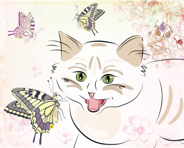Cat and butterflies clipart