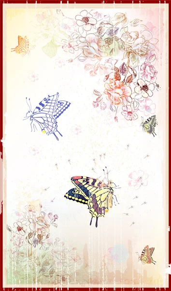 Fundo floral vintage com borboletas — Vetor de Stock