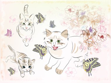 Cats and butterflies clipart