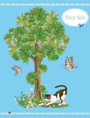 Cat playing with butterflies clipart