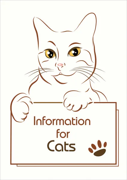 Adorable outline cat holding banner — Stock Vector