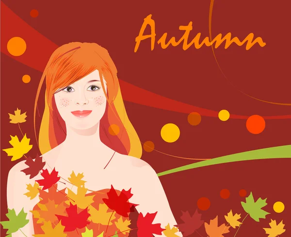 stock vector Girl and autumnal leaves