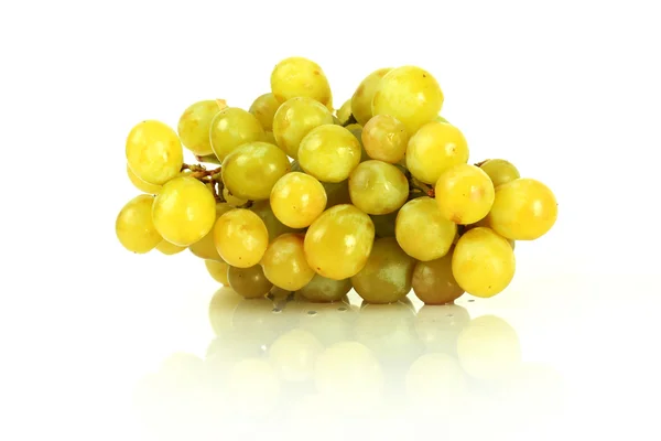 Зеленый виноград изолирован и отражается на белом — стоковое фото