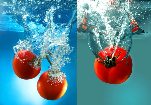 Isolated red tomatoes in water — Stock Photo, Image