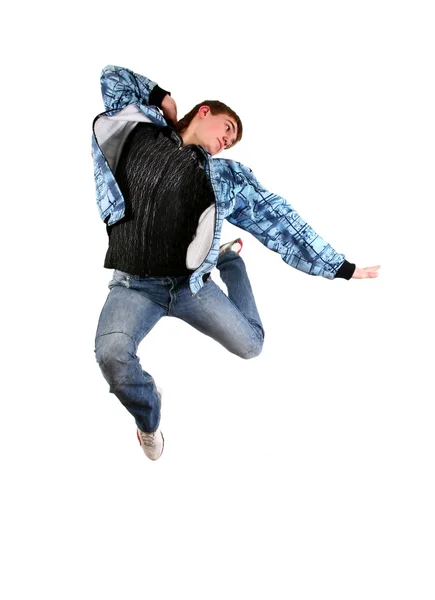 Прыгающий молодой танцор, изолированный на белом — стоковое фото