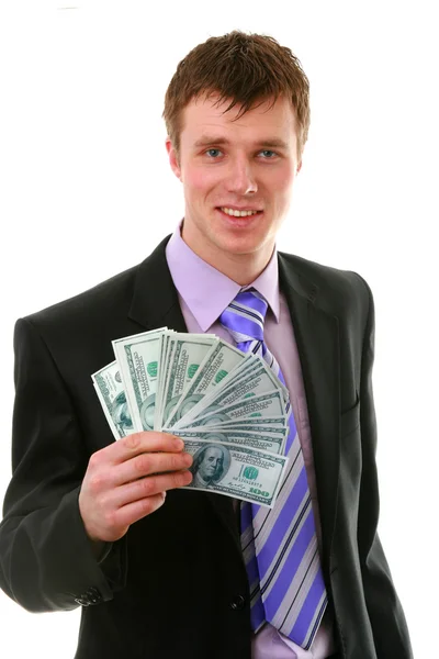 Biznesmen posiada pieniądze — Zdjęcie stockowe